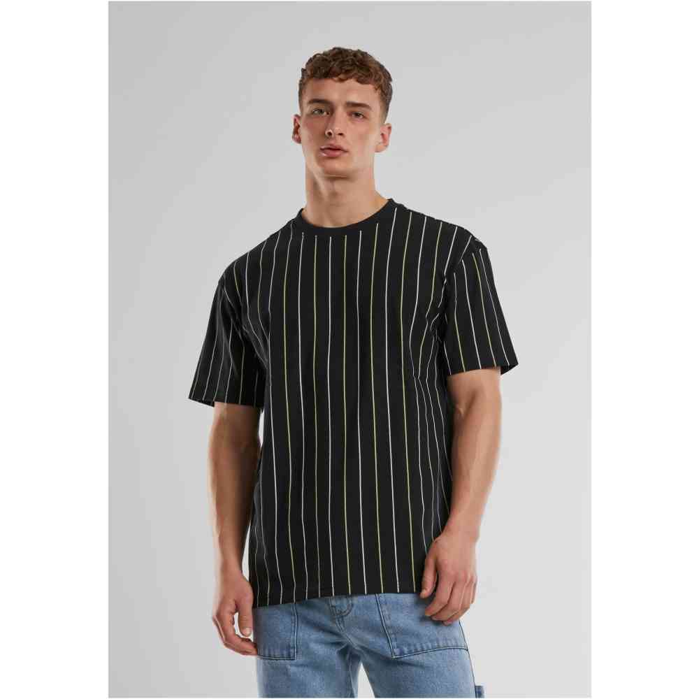 Urban Classics - Printed Pinstripe Mens Tshirt - Black/Yellow